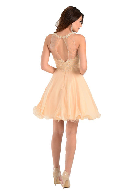 Champagne Short Chiffon Dress with Lace ...